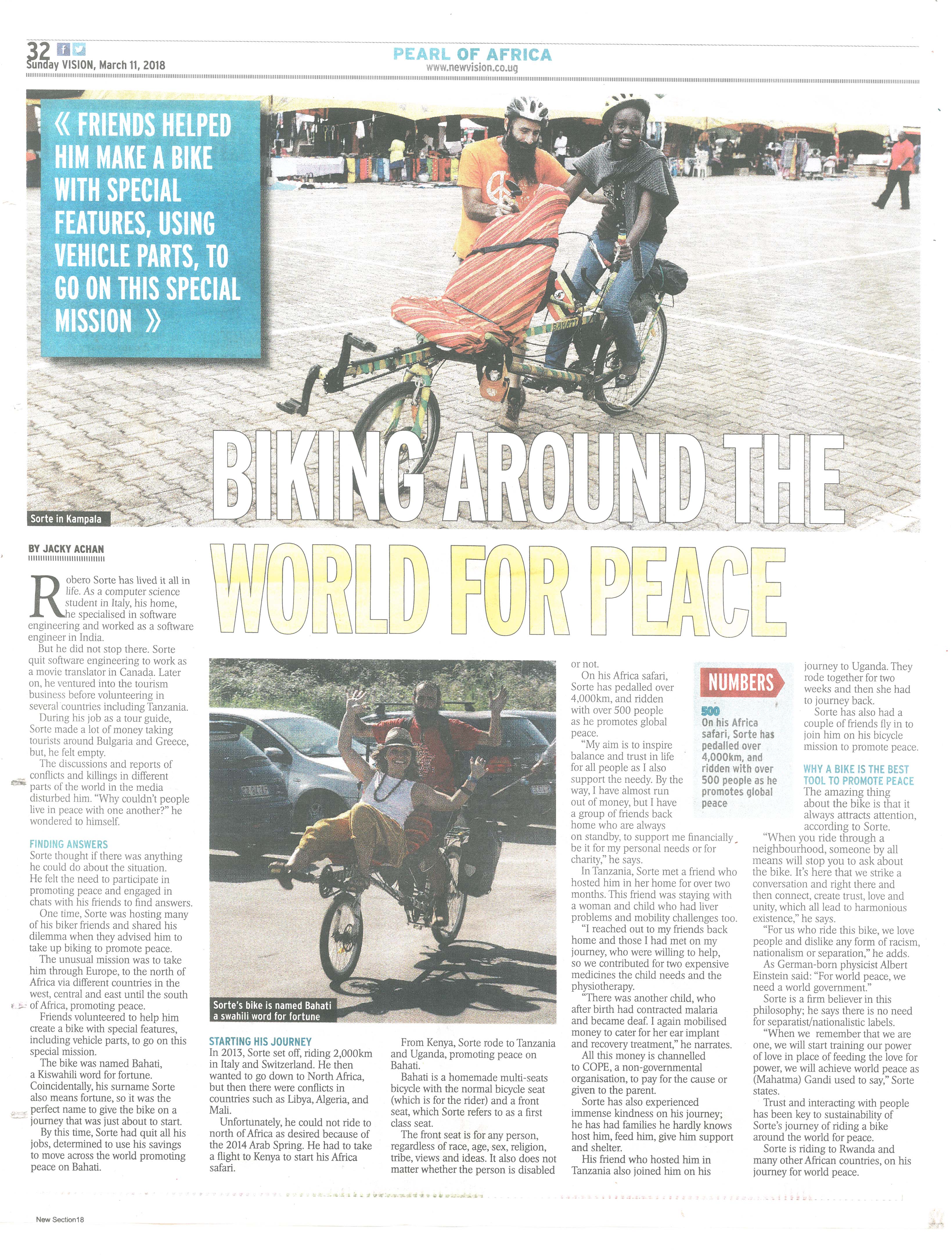 Historical print media logs tracking kilometers logged for peace